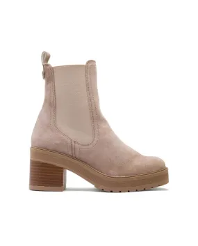 SAND COLORED HIGH HEEL BOOTIES WITH ELASTICS REA