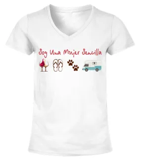 Una mujer sencilla Camiseta cuello pico Mujer